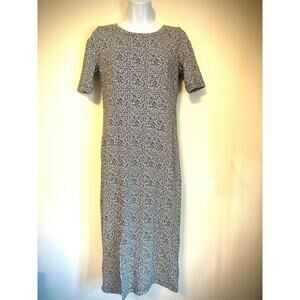Loft Short Sleeve Black & White Animal Print Midi Dress with Front Slit Size 0